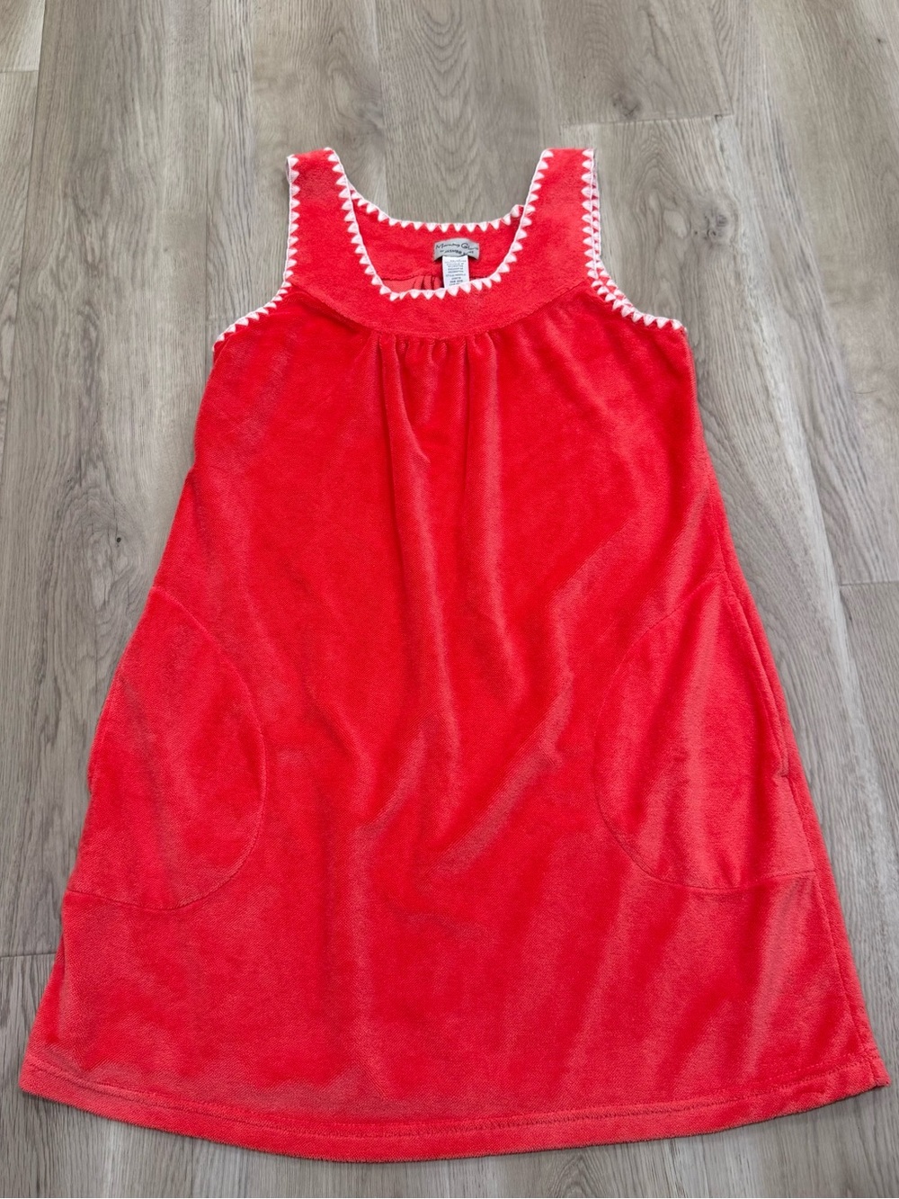 Red Terry Sleeveless Robe Dress with Contrast Trim